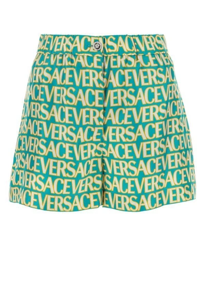 Shop Versace Woman Printed Satin  Allover Shorts In Multicolor