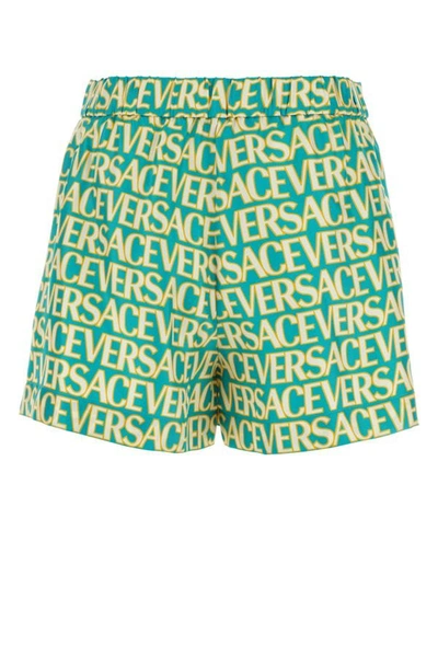 Shop Versace Woman Printed Satin  Allover Shorts In Multicolor