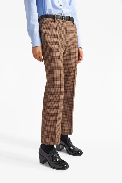 Shop Prada Women Houndstooth Pants In Brown