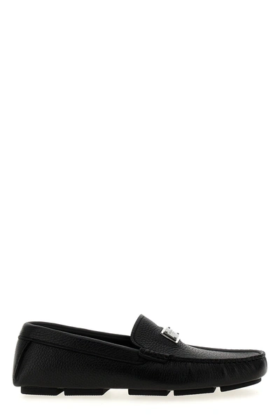 Shop Dolce & Gabbana Men Logo Leather Loafers In Black
