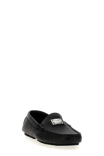 Shop Dolce & Gabbana Men Logo Leather Loafers In Black