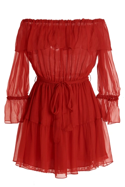 Shop Gucci Women Ruffles Dress In Red