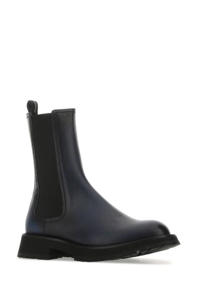Shop Alexander Mcqueen Man Two-tone Leather Ankle Boots In Multicolor