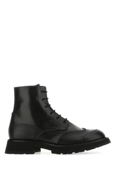 Shop Alexander Mcqueen Man Black Leather Punk Worker Ankle Boots