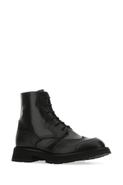 Shop Alexander Mcqueen Man Black Leather Punk Worker Ankle Boots