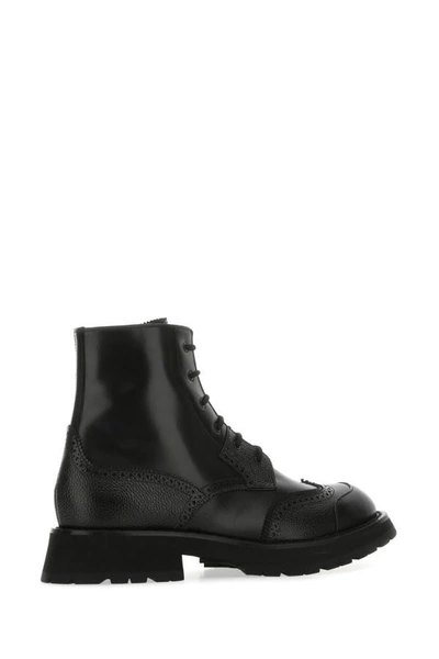 Shop Alexander Mcqueen Man Black Leather Punk Worker Ankle Boots