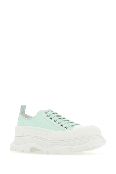 Shop Alexander Mcqueen Man Sea Green Leather Tread Slick Sneakers