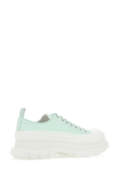 Shop Alexander Mcqueen Man Sea Green Leather Tread Slick Sneakers