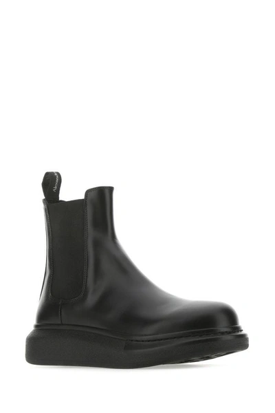 Shop Alexander Mcqueen Man Black Leather Hybrid Ankle Boots