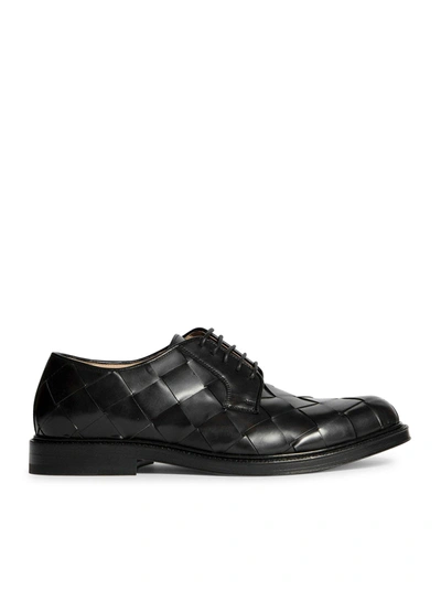 Shop Bottega Veneta Men  Men`s Black Woven Leather Lace-up Shoes In Classic Calfskin