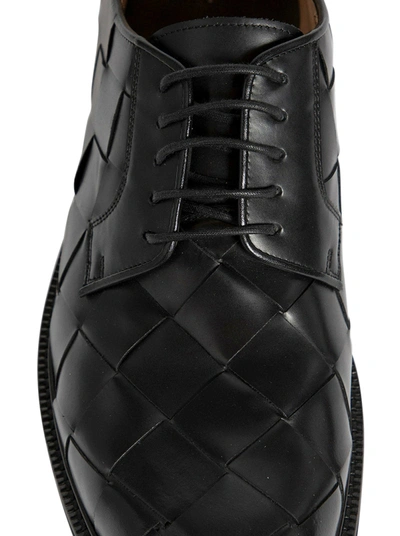 Shop Bottega Veneta Men  Men`s Black Woven Leather Lace-up Shoes In Classic Calfskin