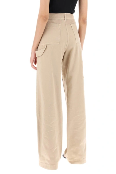 Shop Palm Angels 'gd Bull' Cargo Pants With Embroidered Palm Trees Women In Cream