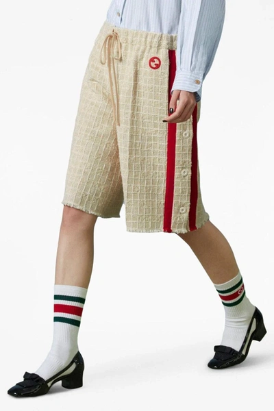 Shop Gucci Women Contrast Band Tweed Bermuda Shorts In White