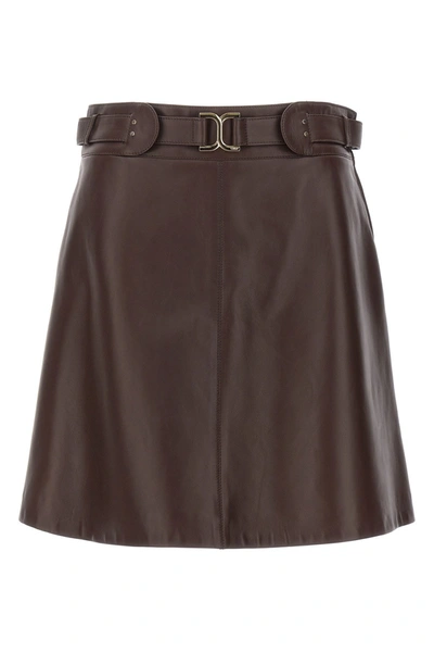 Shop Chloé Women Leather Mini Skirt In Brown