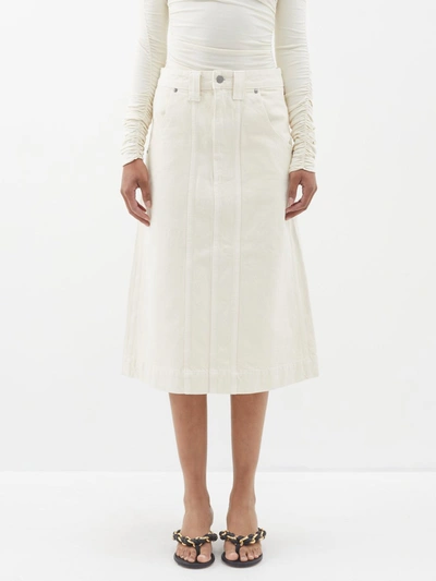 Shop Khaite Women Caroline Cotton Denim Midi Skirt In White