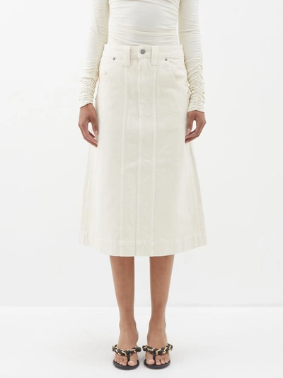 Shop Khaite Women Caroline Cotton Denim Midi Skirt In White