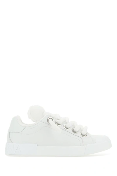 Shop Dolce & Gabbana Man White Nappa Leather Portofino Sneakers