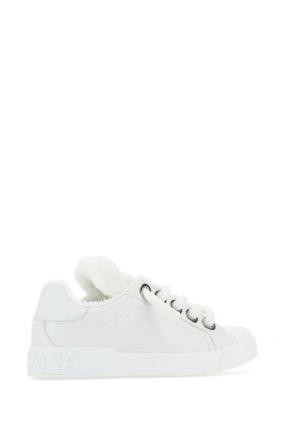 Shop Dolce & Gabbana Man White Nappa Leather Portofino Sneakers