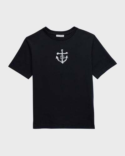 Shop Dolce & Gabbana Boy's Anchor Short-sleeve Graphic T-shirt In Navy