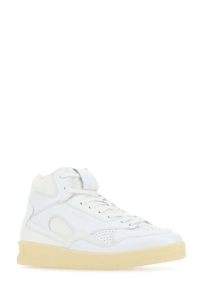 Shop Jil Sander Man White Mesh And Leather Sneakers