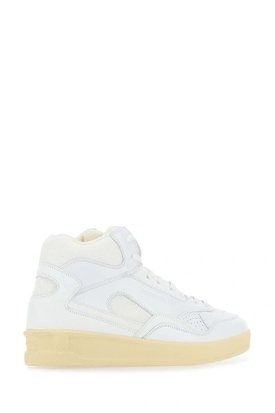 Shop Jil Sander Man White Mesh And Leather Sneakers
