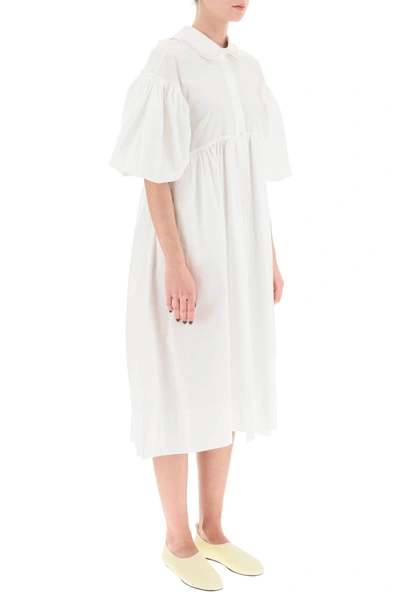Shop Simone Rocha Poplin Dress With Puff Sleeves Women In White