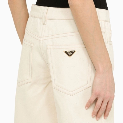 Shop Prada Ivory Canvas Wide Trousers Women In Cream