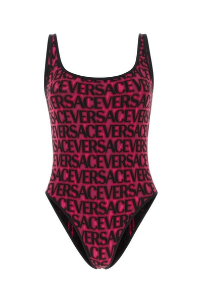 Shop Versace Woman Printed Stretch Nylon Swimsuit In Multicolor