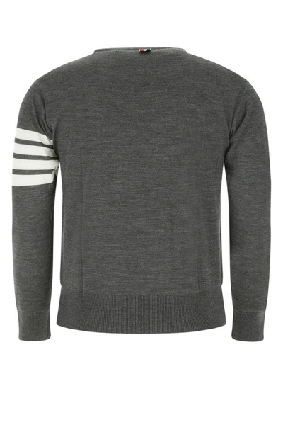 Shop Thom Browne Man Melange Grey Wool Sweater In Multicolor