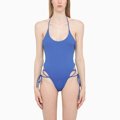 Shop Attico The  Blue One-piece Swimming Costume With Laces Women