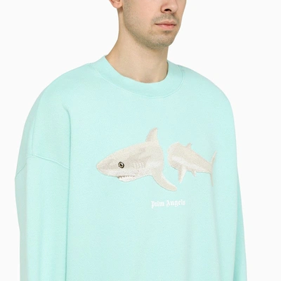 Shop Palm Angels Shark Crewneck Sweatshirt Turquoise Men In Blue