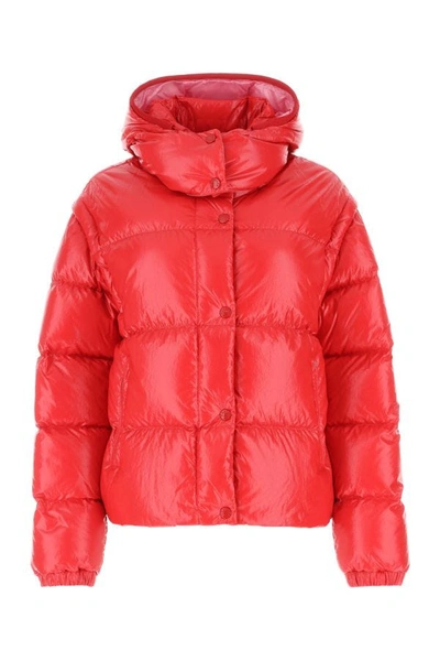 Shop Moncler Woman Red Cotton Blend Mauleon Down Jacket