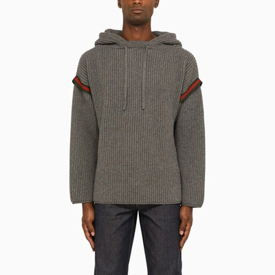 Shop Gucci Grey Hooded Jumper With Web Detail Men In Gray