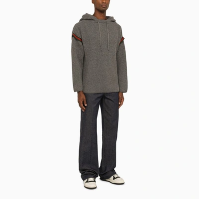 Shop Gucci Grey Hooded Jumper With Web Detail Men In Gray
