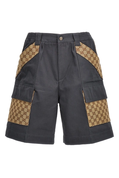 Shop Gucci Men Gg Insert Bermuda Shorts In Gray