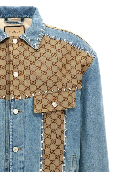 Shop Gucci Men 'gg' Insert Denim Jacket In Multicolor