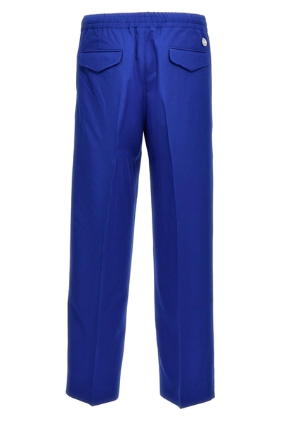 Gucci Brand-embroidered Slip-pocket Straight-leg Regular-fit Wool-blend Trousers In Blue