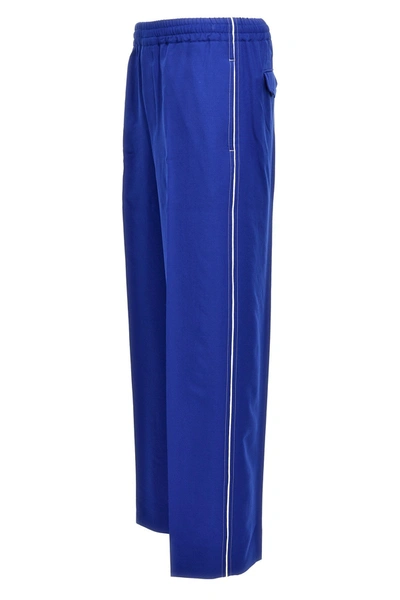 Gucci Brand-embroidered Slip-pocket Straight-leg Regular-fit Wool-blend Trousers In Blue