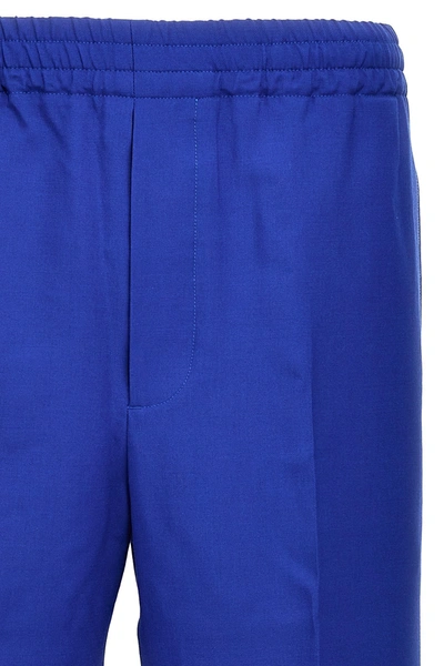 Gucci Brand-embroidered Slip-pocket Straight-leg Regular-fit Wool-blend Trousers In Blue