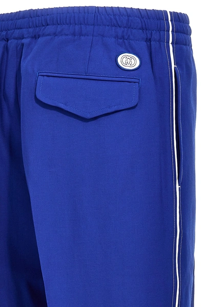 Gucci Brand-embroidered Slip-pocket Straight-leg Regular-fit Wool-blend Trousers In Blue