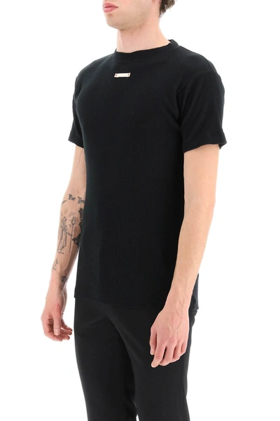 Shop Maison Margiela Ribbed Cotton T-shirt Men In Black