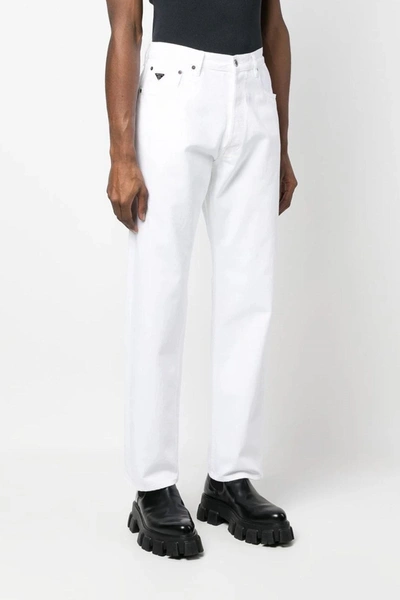 Shop Prada Men Logo Jeans In White