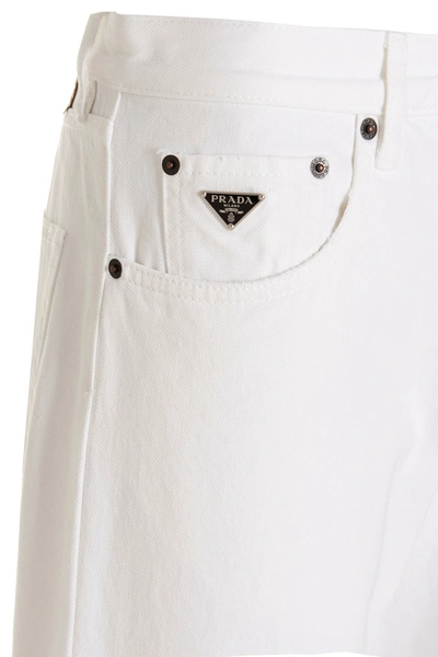 Shop Prada Men Logo Jeans In White