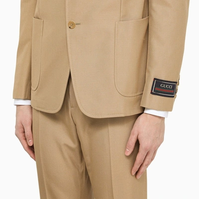 Shop Gucci Single-breasted Beige Cotton Jacket Men In Cream