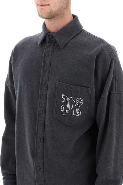 Shop Palm Angels Pa Monogram Flannel Overshirt Men In Gray
