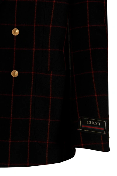 Shop Gucci Men Double-breasted Check Blazer In Multicolor