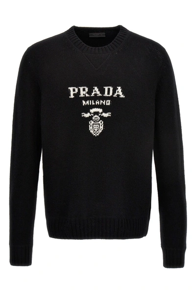Shop Prada Men Logo Intarsia Sweater In Black