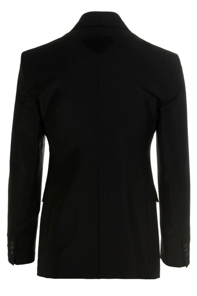 Shop Prada Men Double Breast Mohair Blazer Jacket In Black