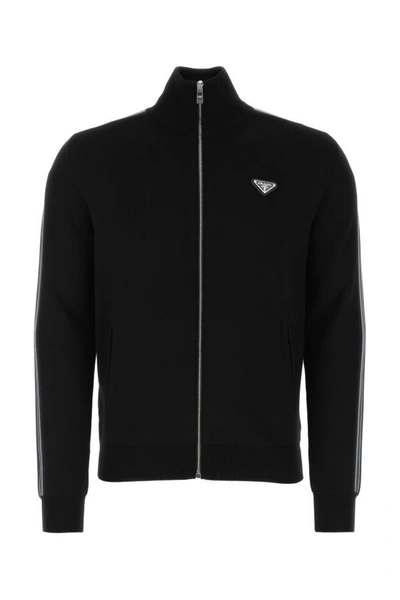 Shop Prada Man Black Wool Blend Sweatshirt