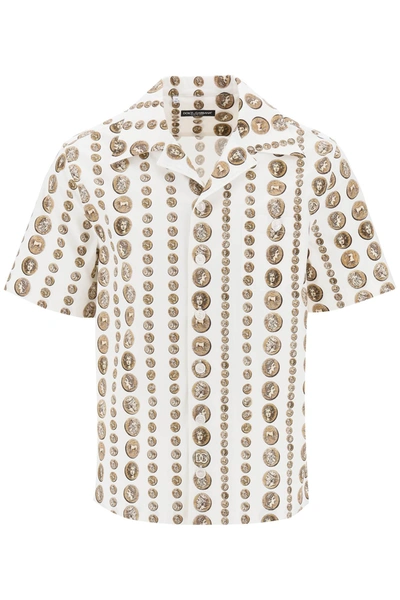 Shop Dolce & Gabbana Coin Print Short Sleeve Shirt Men In White